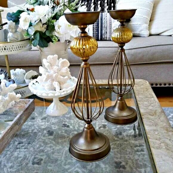 MODERN Farmhouse SOLID METAL Candlesticks HOLDERS - Picture 1 of 3